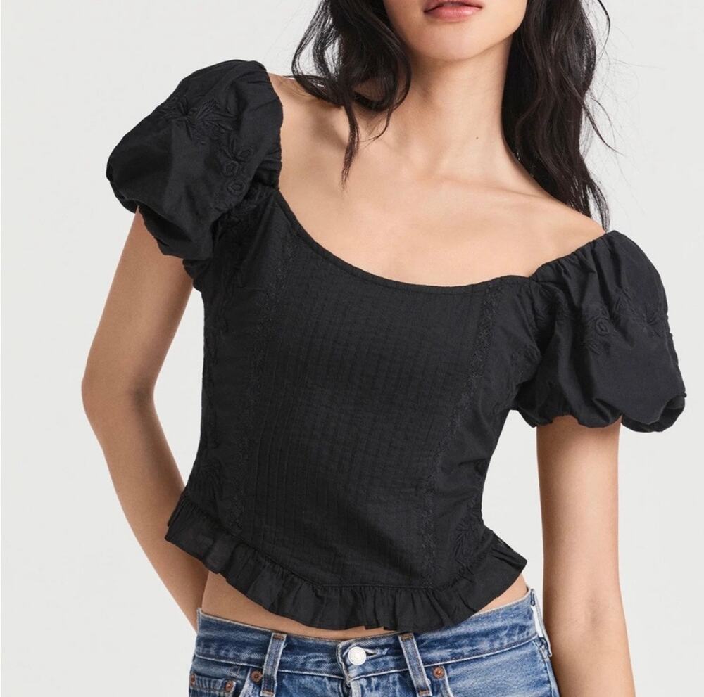 LoveShackFancy Breonna Corset Crop Top Square Neck Dark Romantic Ruffle - Size 2